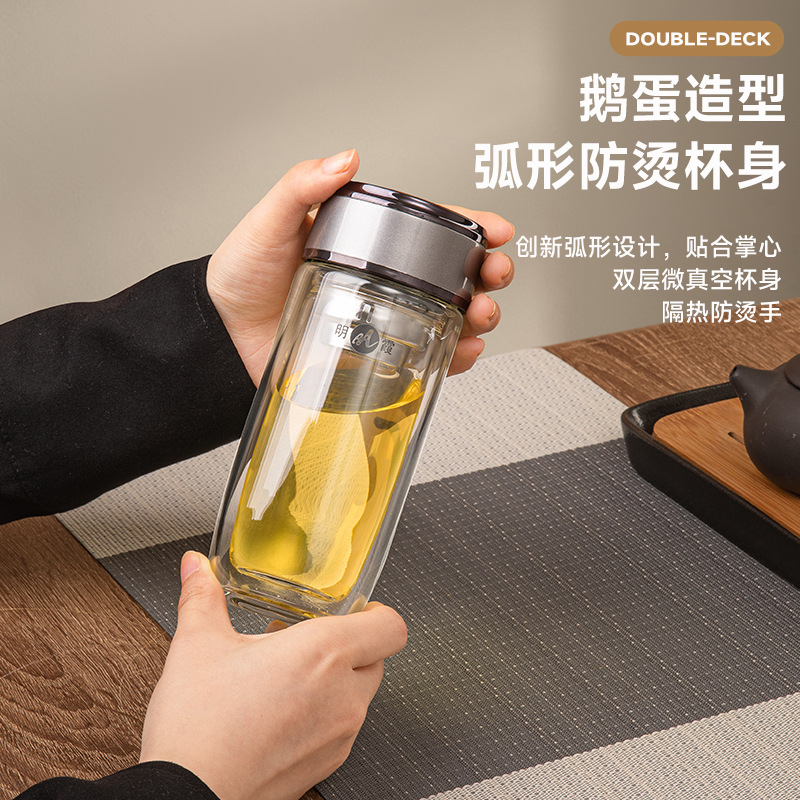 Mingxia Double Layer Glass Cup Household Transparent Tea Water Cup High Borosilicate Egg Cup Business Gift Cup Wholesale