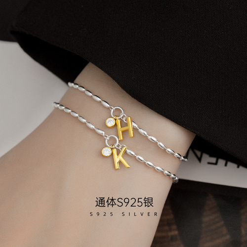 Letter bracelet S925 silver niche design millet zircon hand jewelry light luxury high-end  new trend