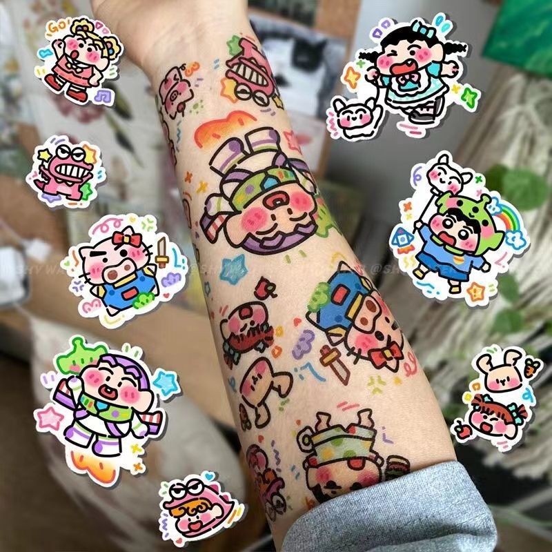 Explosive Crayon Small New Tattoo Sticker Washable Student Carto Flower Arm Cute Ins Style Men's and Women's Arm Waterproof Scar Cover