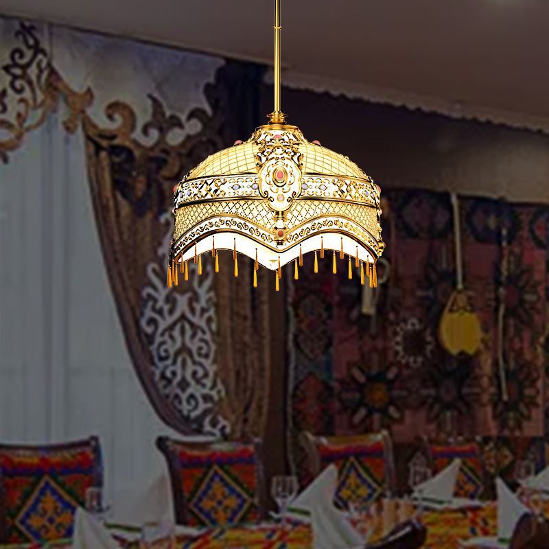 European Retro Table Lamp Restaurant Bar Cafe New Chinese Style Tassel Bead Flower Exquisite Ethnic Bedroom Floor Lamp