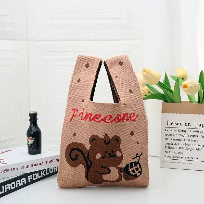 Capacious small bag, knitted shoulder bag, handheld organizer bag to go out, one-shoulder bag
