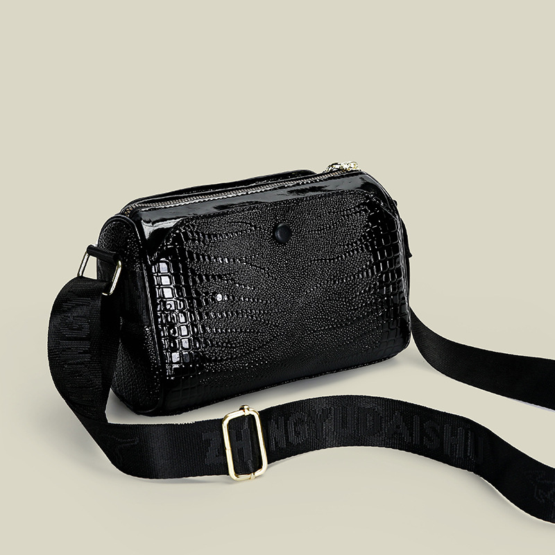 Borsa a tracolla multistrato transfrontaliera con motivo coccodrillo, cuscino Boston lucido, unica e alla moda, versatile, da portare a spalla_voghion.com