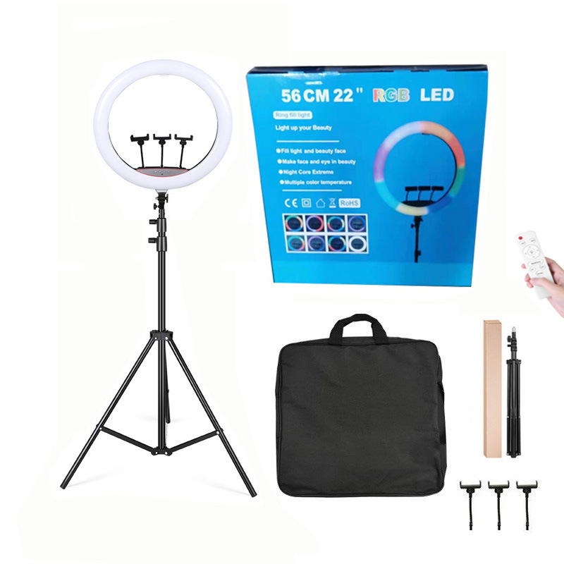 Fábrica de lámparas de transmisión en vivo 22 pulgadas RGB conjunto de lámparas con soporte de 2 metros bolso control remoto 22 pulgadas