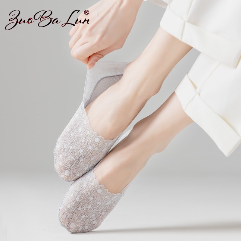 Lace Boat Socks Women's Summer Shallow Mesh Invisible Socks Spring and Summer Thin Cotton Bottom Silicone Non-Slip Boat Socks Women's Socks