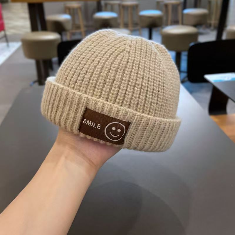 儿童毛线帽韩系宝宝瓜皮帽秋冬个性地主帽百搭凹造型笑脸针织帽|undefined