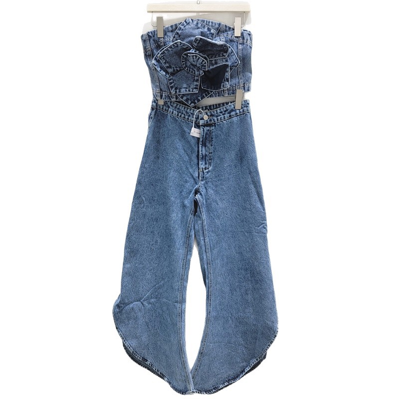 2026 primavera y verano nuevo diseño retro vaqueros estereoscópicos flor blusa de pecho + conjunto de pantalones vaqueros