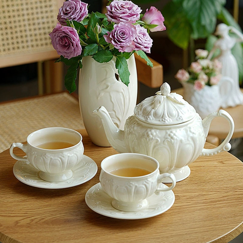 法式浮雕复古陶瓷咖啡杯碟套装下午茶茶具优雅红茶杯奢华欧式英式