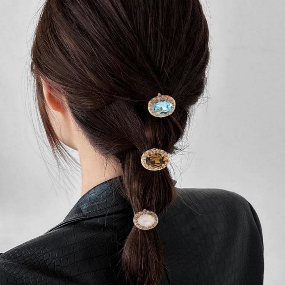 Japanese hair accessories new oval water drop gem fashion hair buckle low ponytail vintage decoration women seamless hair clip wholesale