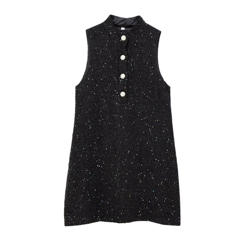 Foreign Trade Women's Clothing Wholesale Autumn and Winter New European and American Style Simple Sequin Textured Mini Dress 9251949