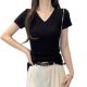White V-neck Cotton Short-sleeved T-shirt Women's 2025 New Spring and Summer Low Collar Slim-fit Shoulder All-match Slimming Half-sleeved Top