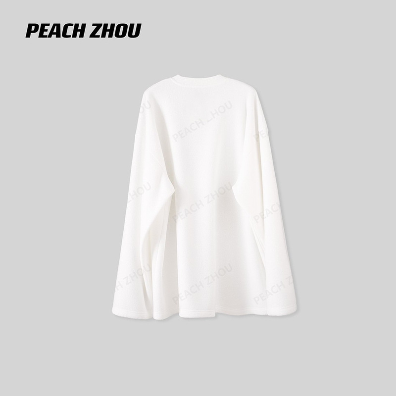 Trendy Hot-Selling Peach Towel Fleece Loose Round Neck Drop Shoulder Sweatshirt Simple Casual Oversized Fleece Shirt # 4039