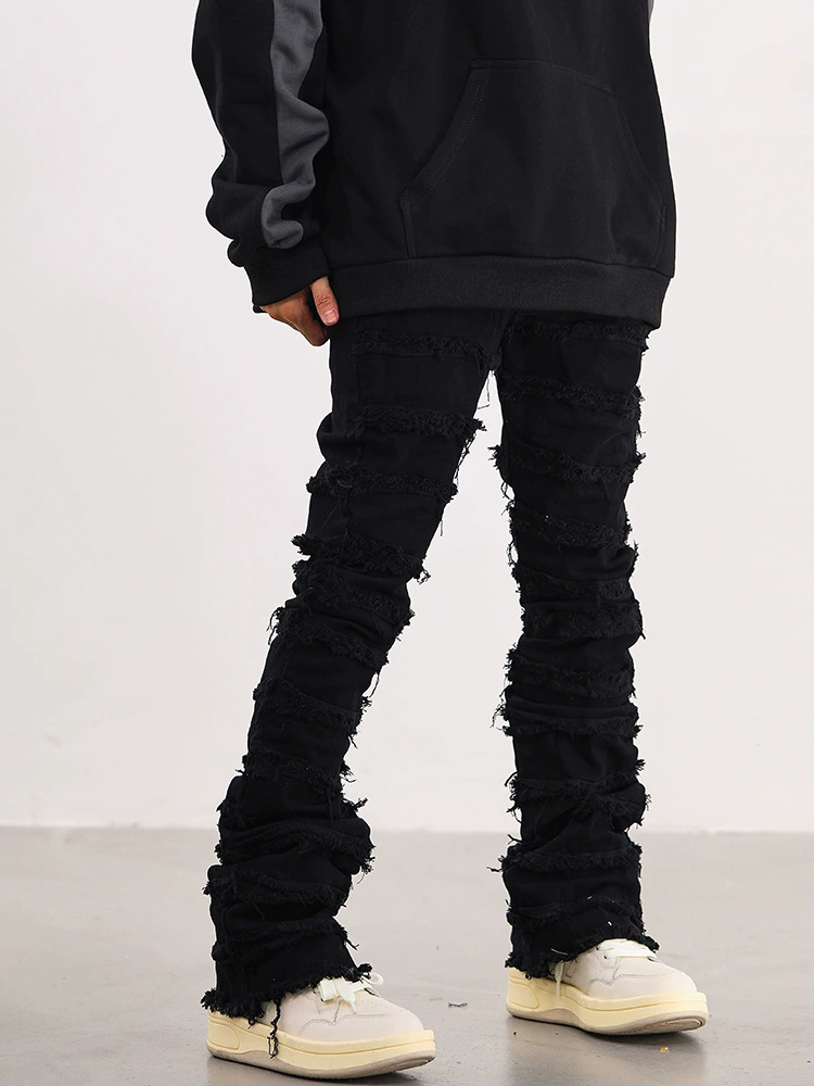 2023 американская эрозия разрушает волосатые джинсы высокой улицы мужские джинсы хип-хоп бренд vintage показывает тонкие длинные брюки