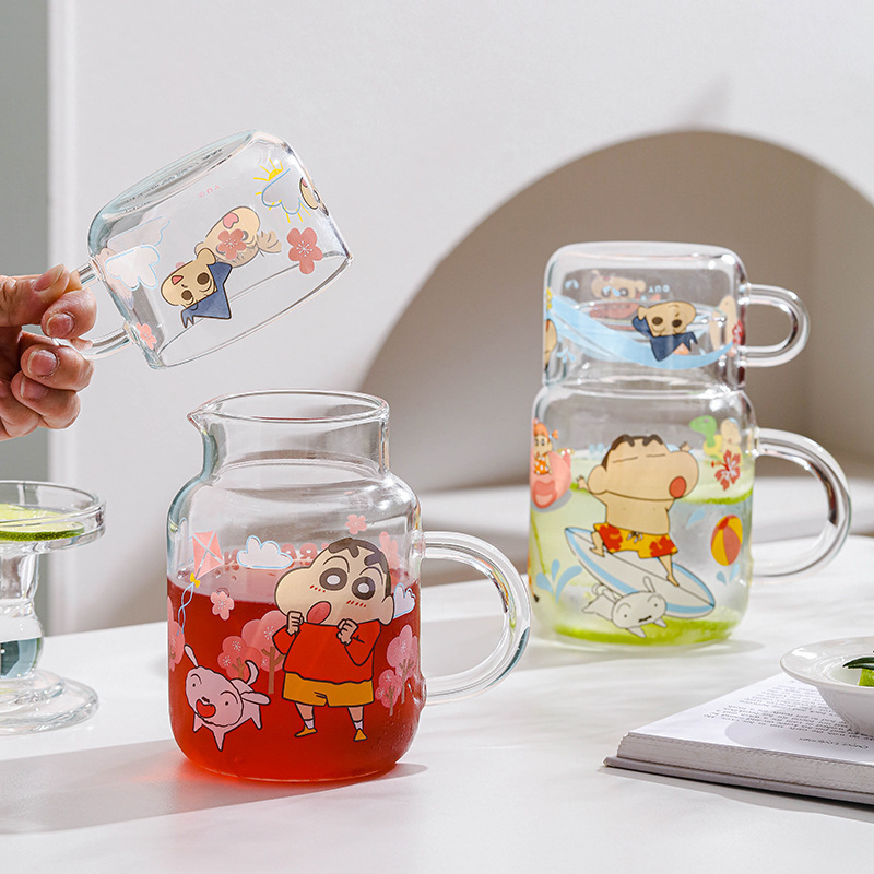 Cold Water Kettle, Summer Large-Capacity High Borosilicate Household Explosion-Proof and High-Temperature-Resistant Glass Cup Set for One Person to Drink