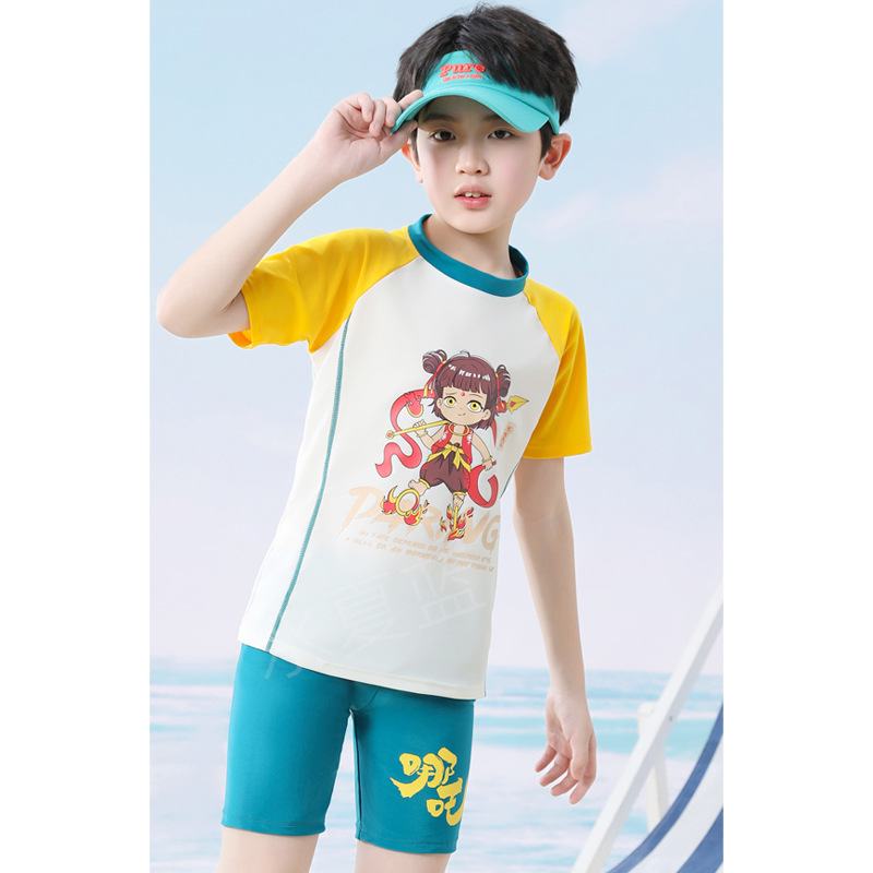 New Style Nazha Boys' Swimsuit suit Summer Sunscreen Breathable Middle and Big Kids Teenager Split Swimsuit Children's Outer Wear