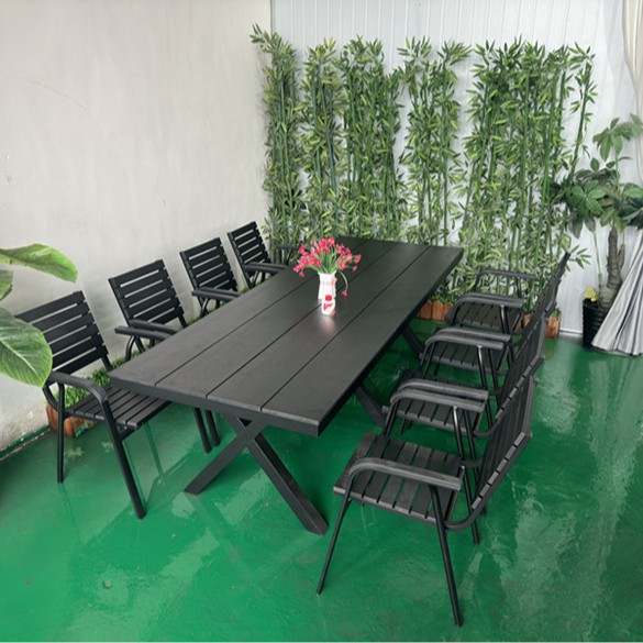 Mesas y sillas de patio al aire libre, mesas grandes, balcones, campamentos de ocio, mesas y sillas de madera de plástico de madera anticorrosiva, mesas exteriores de café y té con leche