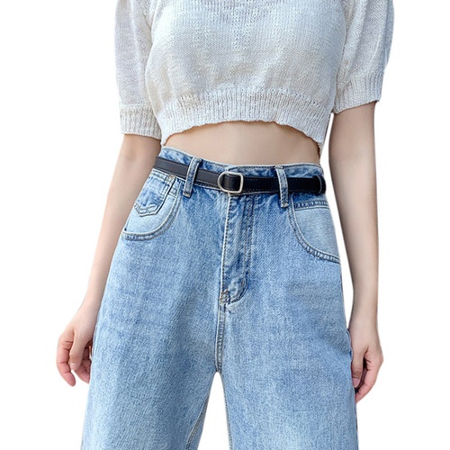 Internet celebrity same style thin belt for women simple non-hole Korean style student jeans belt for women black ins style cool