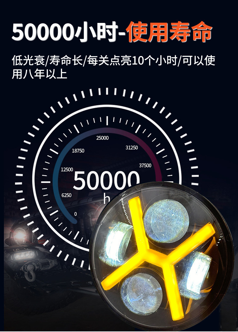 Cross-border LED headlight X-type aperture 5.75inch LED headlight modification for off-road vehicle lights Harley motorcycle headlamp
