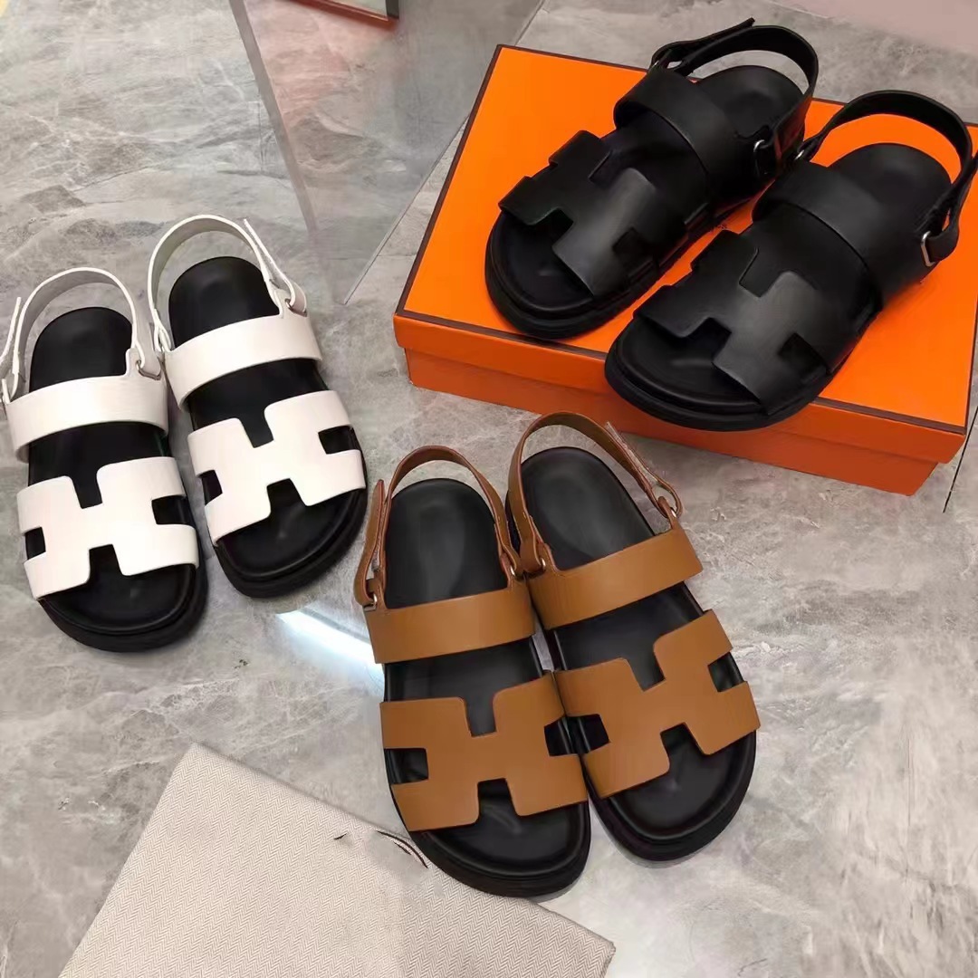 2025 Summer New Sandals Women's Foreign Trade plus size One-word Velcro Buckle Strap European and American Casual Outwear Roman Sandals