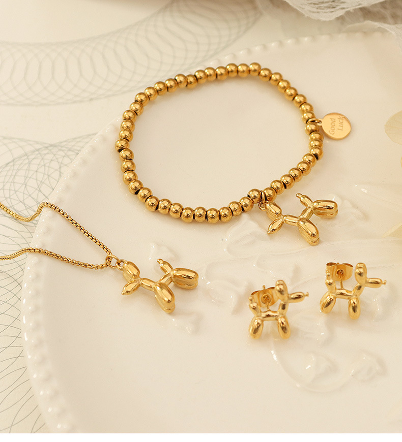 cute balloon puppy necklace earrings bracelet titanium steel 18k gold jewelry