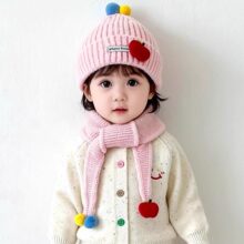 儿童帽子围巾一体秋冬季女宝宝针织帽球球保暖护耳帽可调节毛线帽