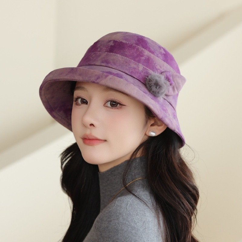 秋冬季妈妈洋气渔夫帽子女百搭卷边水墨花优雅中老年人可折叠盆帽|undefined