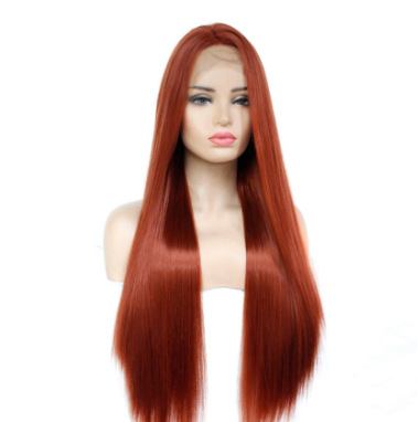 Pelucas europeas y americanas, largas y lisos, pelucas de cabello liso, encaje delantero de fibra química, capucha tejida a media mano, seda de alta temperatura LW0182