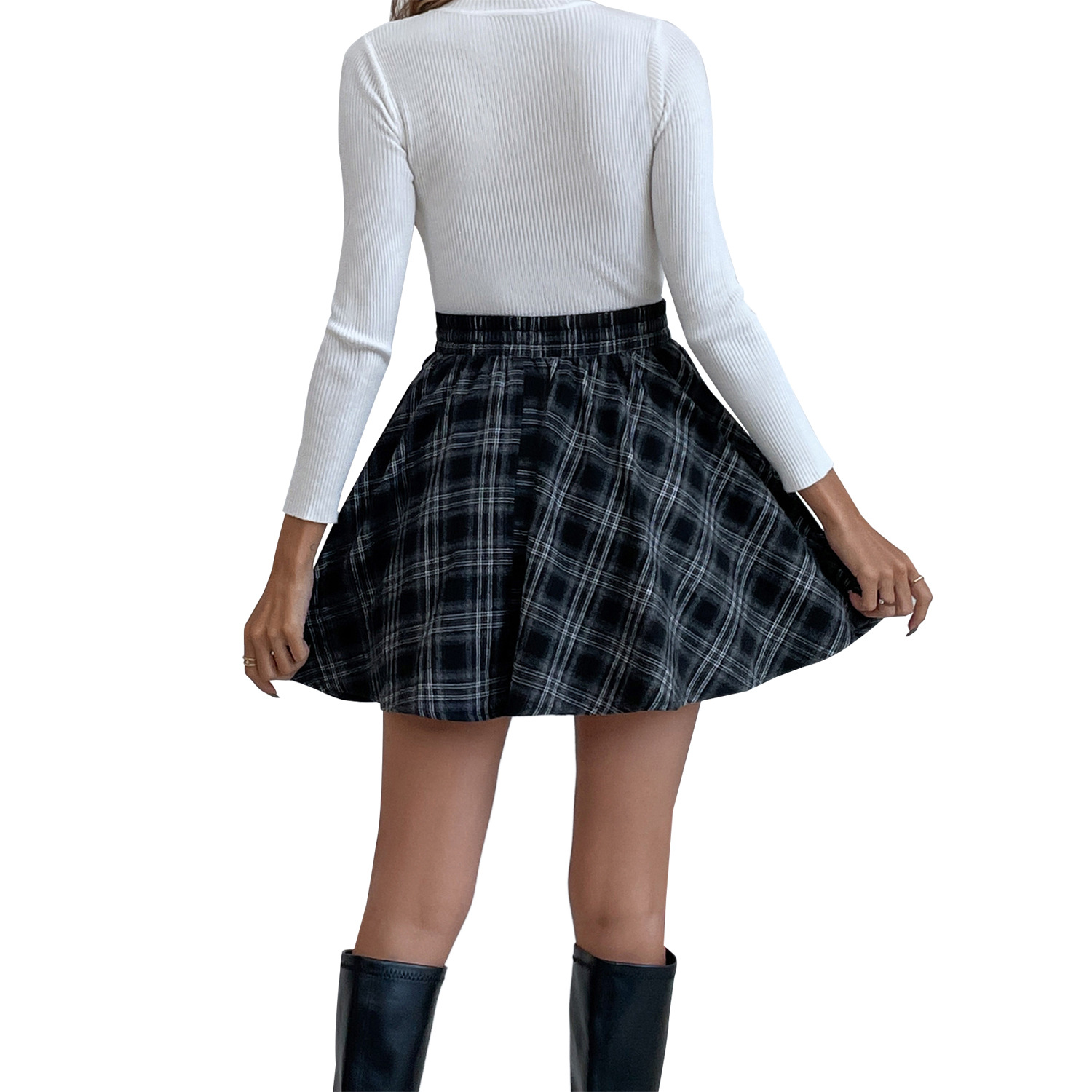 Gonna corta a pieghe a quadri da donna, minigonna a trapezio, casual, elegante, alla moda, estiva, stile college, tendenza INS, materiale sottile Lanon_voghion.com