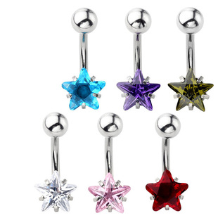 AliExpress Amazon titanium steel piercing five-pointed star zircon belly button nail jewelry piercing body Jewelry earrings wholesale