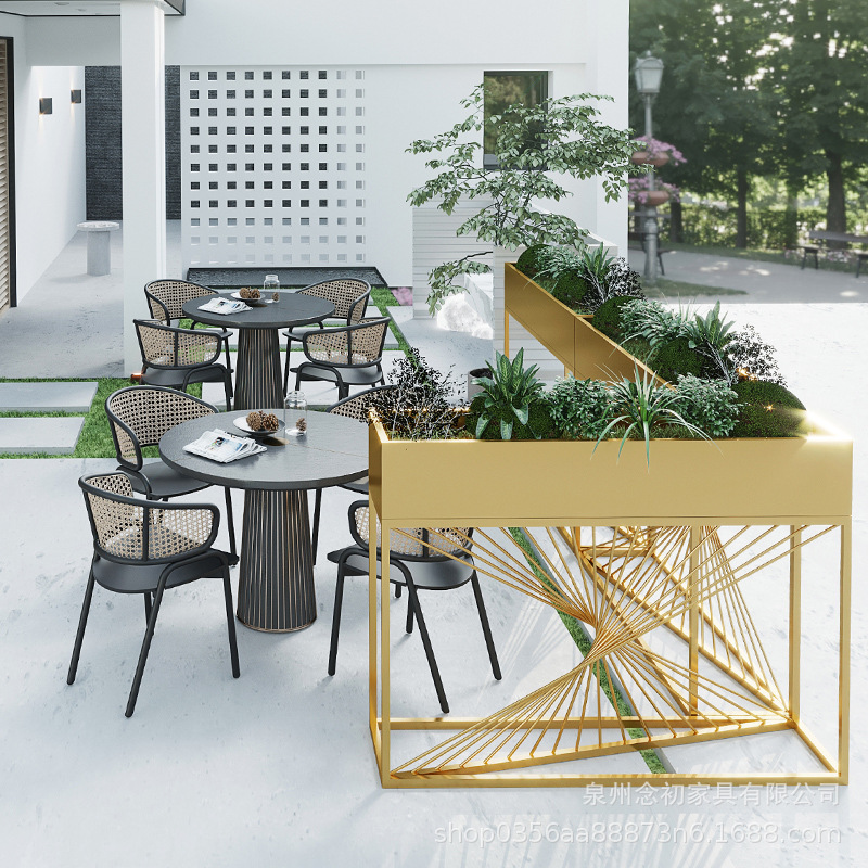 戸外鉄芸花箱組合せ販売部商店街は緑化花壇カフェ街のステンレス花溝を遮断している