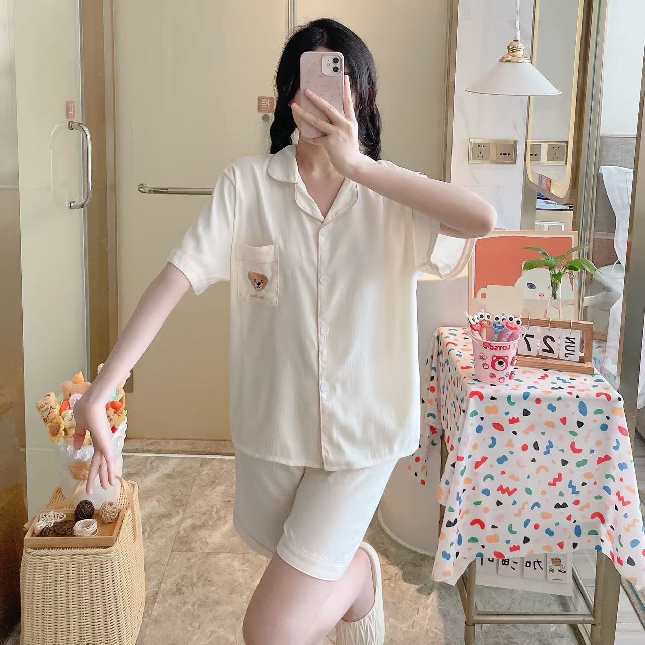 Al por mayor transfronterizo nuevo verano nubes de algodón dibujos animados mangas cortas pantalones cortos pijamas ropa de casa de mujer set ropa de casa de moda