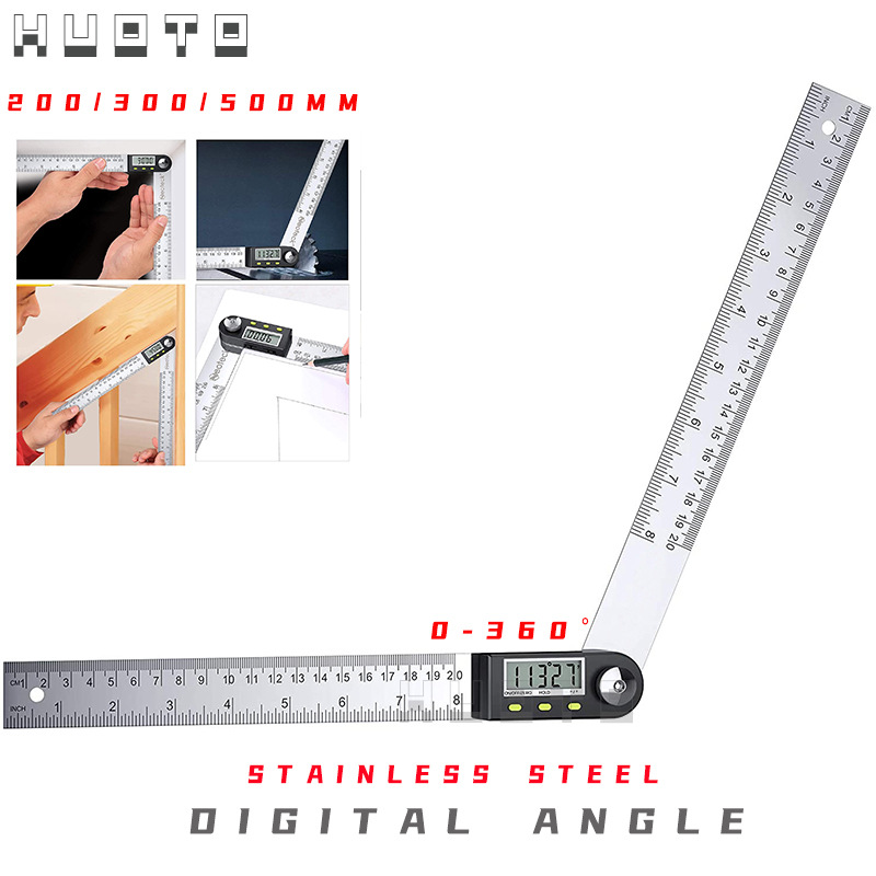 HUOTO 电子数显角度尺量角器不锈钢木工尺角度测量仪量角尺360度