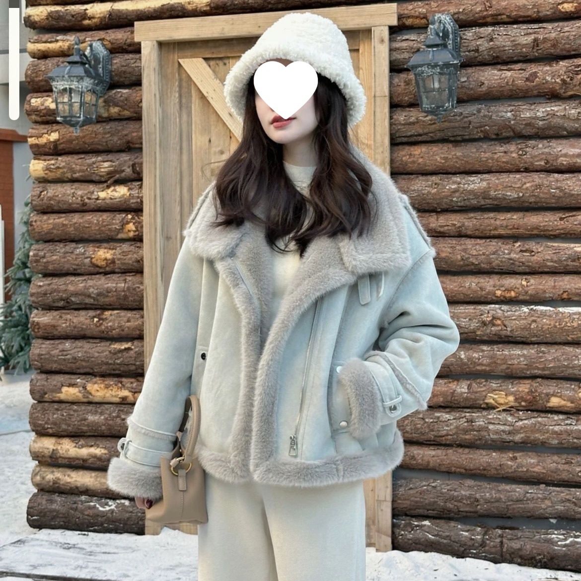 Blue Fur One-Piece Jacket for Women 2025 Winter Korean Style New Velvet Thickeneded Velvet Warm Motorcycle Jacket for Women with Straight Hair