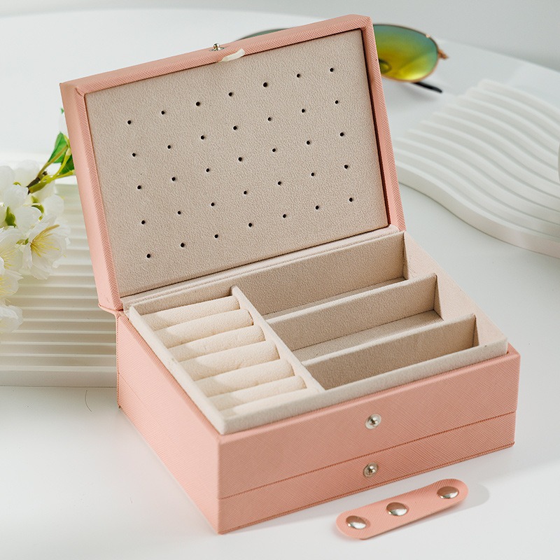 Caja de joyería pequeña portátil, caja de almacenamiento de joyas de tres capas, caja de joyería, caja para collares, caja para anillos, caja para pendientes, caja multifuncional image 9