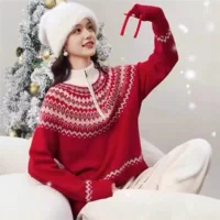 Оригинальный внешнеторговый осенне-зимний новый кашемировый свитер с воротником-стойкой на молнии, толстый трикотаж в стиле ретро для женщин, свободный крой