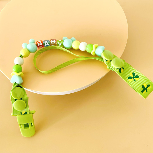 2024 new baby multi-color pacifier anti-falling pacifier with cute bracelet anti-falling clip handmade beaded clip