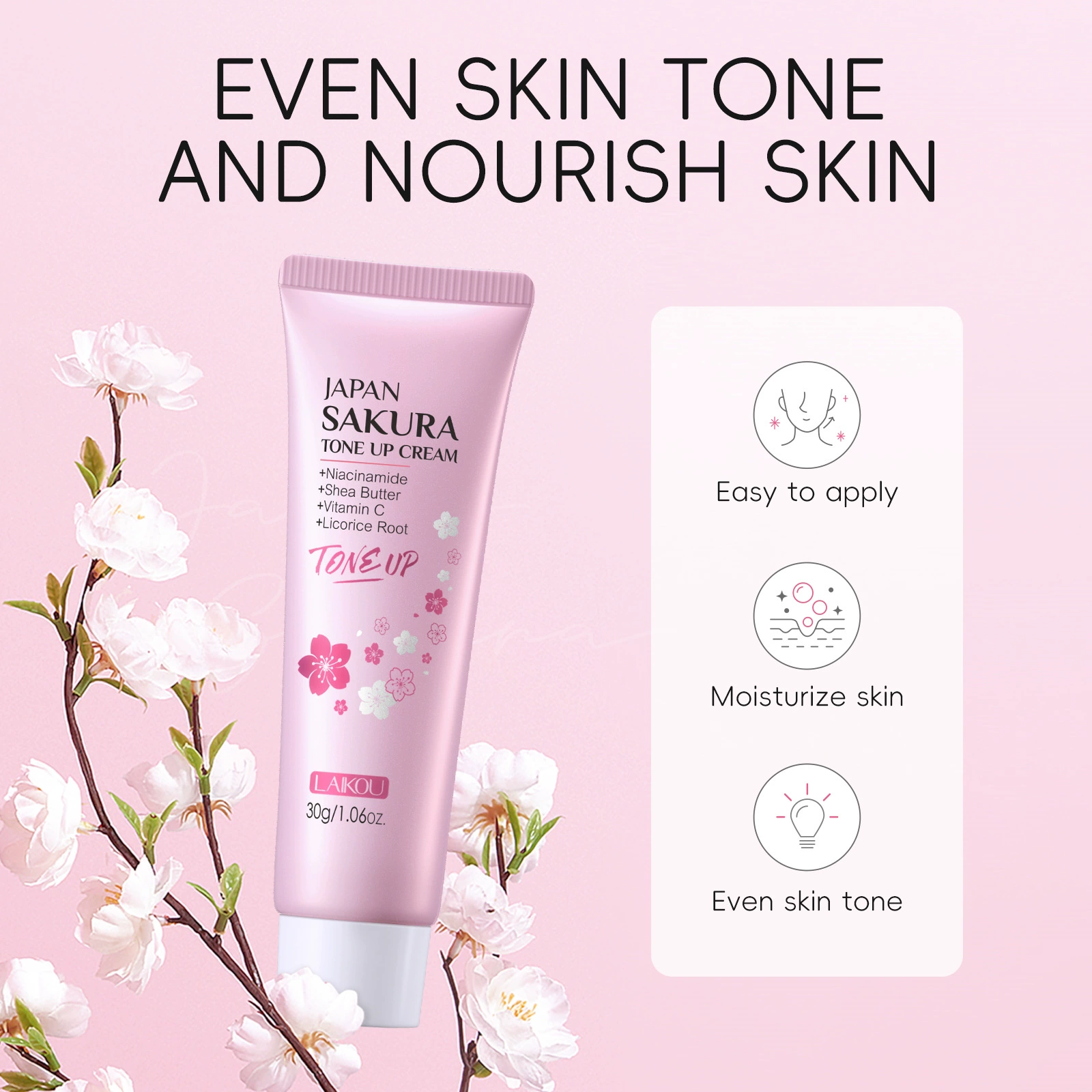 Крем для лица LAIKOU Tone-Up 30 г, естественный финиш, увлажняющий уход