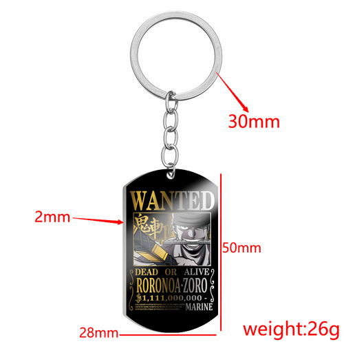 Captain Marvel's bounty poster featuring Luffy, the Pirate King, with a 3 billion bounty reward, color printed metal plate keychain in stainless steel