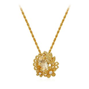 925 Silver Natural Citrine Necklace Retro Niche Design Sense Antique Light Luxury Flower Seiko Atmospheric New Style