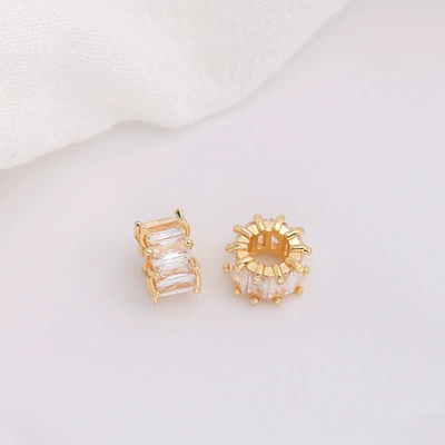 18K Gold-Plated Copper Color-Preserving Spacer Beads Handmade Loose Beads DIY Bracelet Necklace Crystal Pearl Spacer Beads Jewelry Accessories (Zərgərlik ara hissələri) - champagne-color-white-zirconium-1-pack-10mm