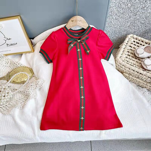 Summer butterfly knot dress for little girls, new Korean style casual woven ribbon dress for baby girls, college style princess dress