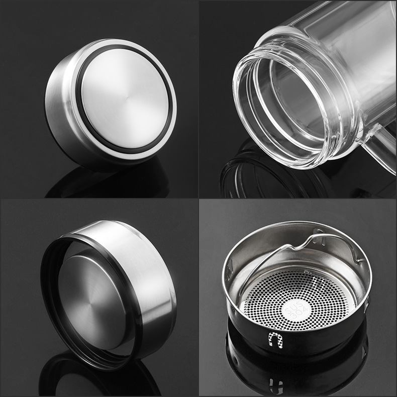 5ZV7批發雙層玻璃杯子家用大容量男帶把手耐熱防爆耐高溫茶水分離