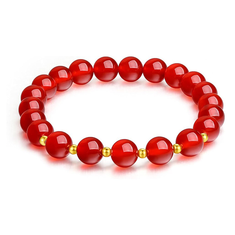 New Chinese Style Casual Atmosphere Women's Red Agate Transfer Bead Bracelet Gold Bead 8mm Agate Good Luck Bracelet Gift