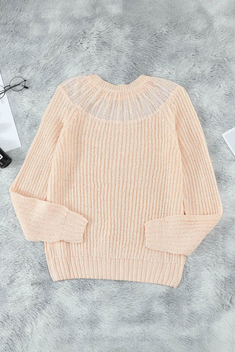 round neck tulle stitching loose long-sleeved sweater nihaostyles wholesale clothing NSQSY85560