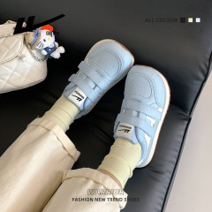 透气魔术贴学院风德训鞋易穿脱简约回力运动鞋女拼色低帮平底鞋子