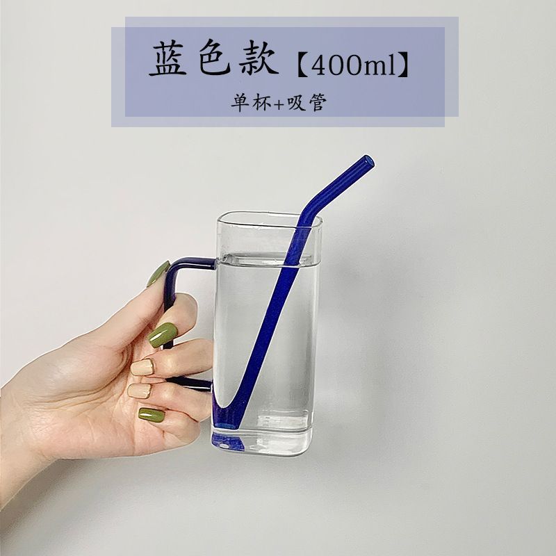Vaso de vidrio con alto contenido de borosilicato con asa, taza de agua de paja cuadrada de alto valor para el hogar, taza de agua calefactable de fondo plano resistente a altas temperaturas