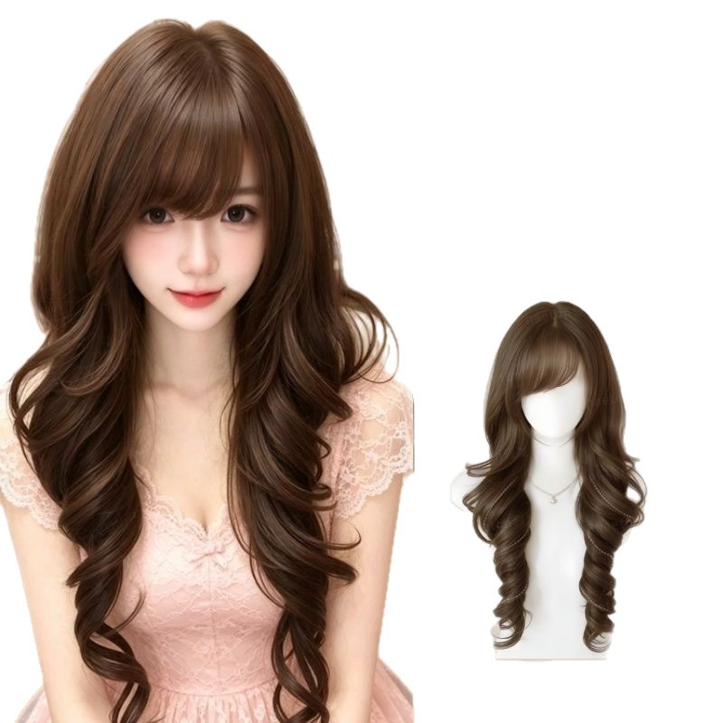 女性用コニーフルヘッドウィッグ - 反転ローマンカールのヴィンテージドールルック、甘いスタイルのロングウェーブのかかった髪、ロリータウィッグ