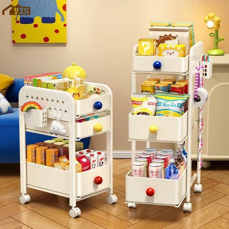Small Cart Storage Rack, Movable, for Home Use in the Living Room, Stylish, for Snacks, Fruits, Kitchen Vegetables, Floor-Standing Storage Shelf