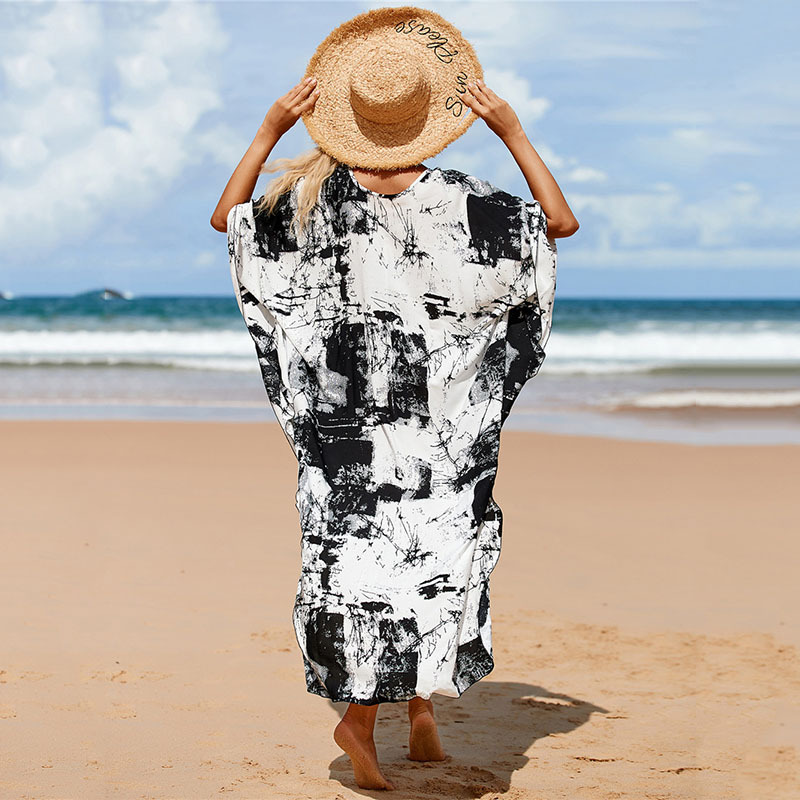 224g Weight Sunscreen Shirt Outerwear Type 3/4 Length Sleeve Sleeve Length Polyester Fabric Type Long Top Length V Neck Neckline Printing, Leopard Pattern Spring&Summer Season Women's Gender Vacation, Beach Style Women's Printing Leopard Vacation Beach Cover Ups 106