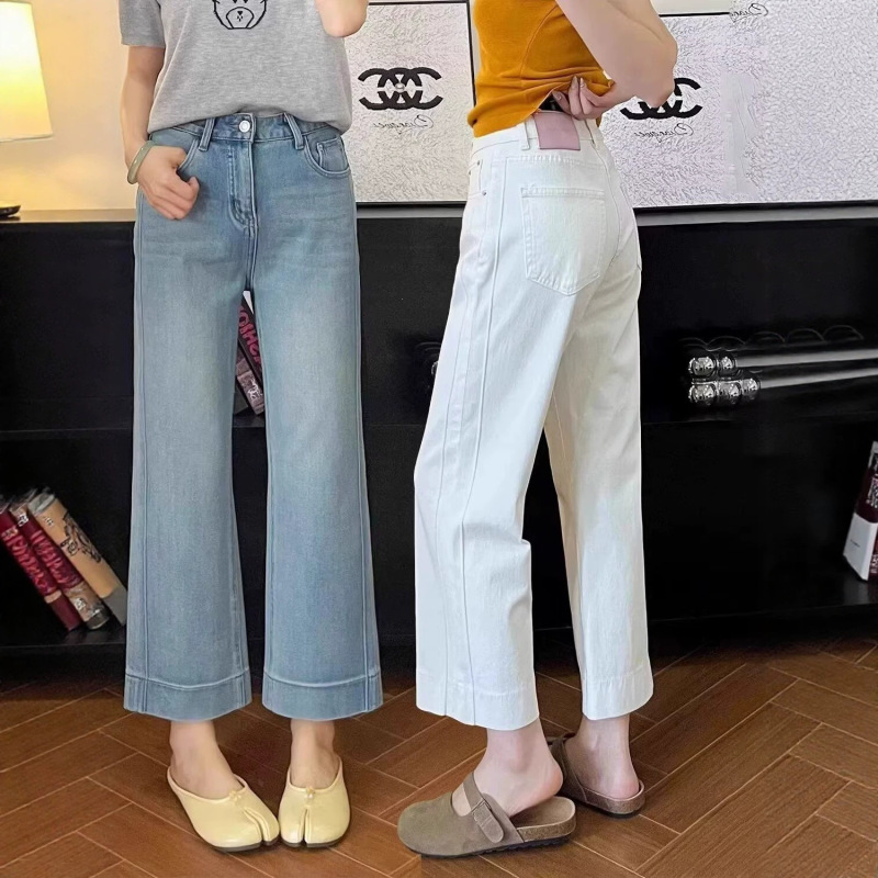 White Denim Jeans for Women, Summer Thin Style, Petite Straight-Leg Pants, Plus Size, Flattering for Pear-Shaped Body, Cropped Wide-Leg Pants White Denim Jeans for Women, Summer Thin Style, Petite Straight-Leg Pants, Plus Size, Flattering for Pear-Shaped Body, Cropped Wide-Leg Pants