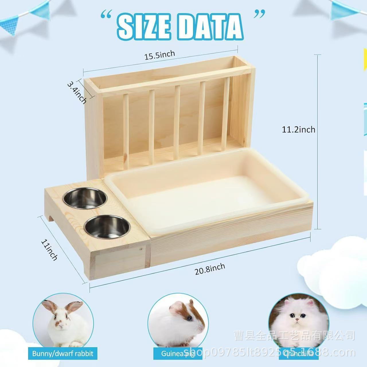 Nido de cría de conejos de madera Beber agua para comer Mascotas Alimentador ornamental Juego de nido de codorniz de hámster Estante de paja de conejo